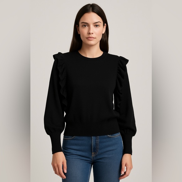 Elegant Black Ruffle Sleeve Top - Picture 1 of 5